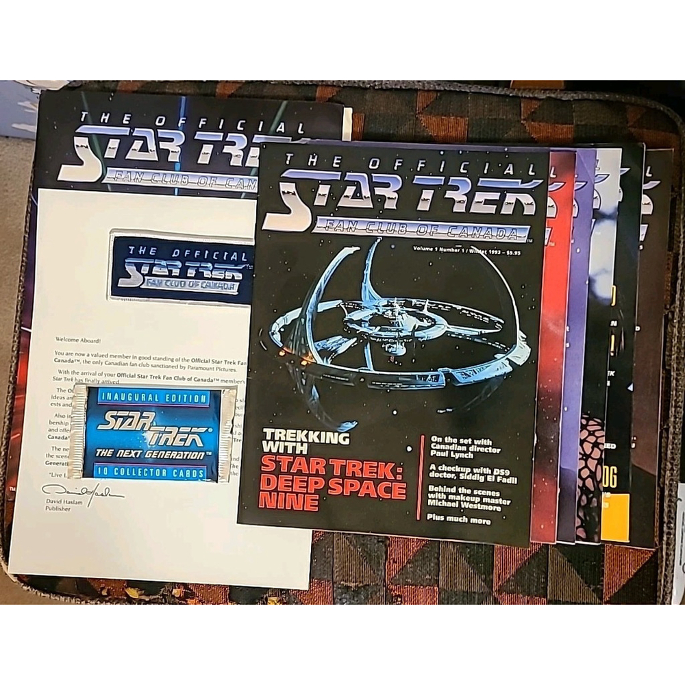 1993/1994 Star Trek Official Fan Club Canada Welcome Kit Patch Cards 6 Magazines